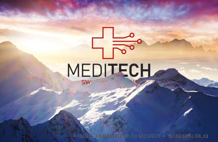 Logo Medizin Technik Schweiz Rotes Kreuz Rettung Platine Geometrie Modernes Logo kaufen LogoShop LogoAtelier.eu