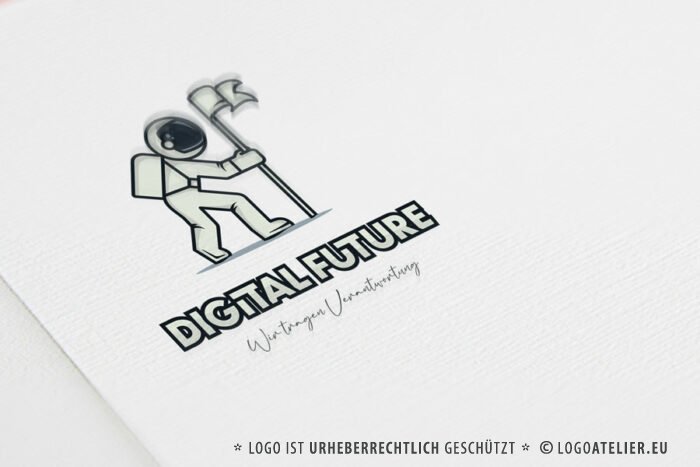 Logo Verantwortungsvoll Zukunft Digital Future Astronaut Raumschiff Ziel Erreichen Neues Exklusives Logo kaufen LogoShop LogoAtelier.eu