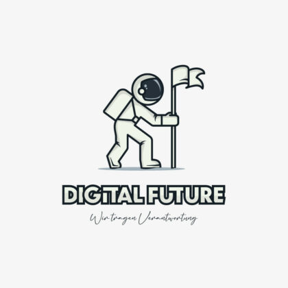 Logo Verantwortungsvoll Zukunft Digital Future Astronaut Raumschiff Ziel Erreichen Neues Exklusives Logo kaufen LogoShop LogoAtelier.eu