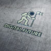Logo Verantwortungsvoll Zukunft Digital Future Astronaut Raumschiff Ziel Erreichen Neues Exklusives Logo kaufen LogoShop LogoAtelier.eu