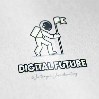 Logo Verantwortungsvoll Zukunft Digital Future Astronaut Raumschiff Ziel Erreichen Neues Exklusives Logo kaufen LogoShop LogoAtelier.eu