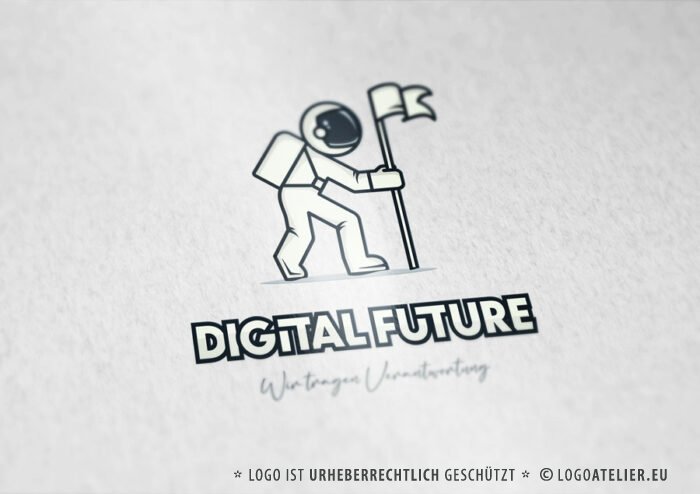 Logo Verantwortungsvoll Zukunft Digital Future Astronaut Raumschiff Ziel Erreichen Neues Exklusives Logo kaufen LogoShop LogoAtelier.eu