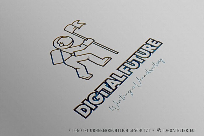 Logo Verantwortungsvoll Zukunft Digital Future Astronaut Raumschiff Ziel Erreichen Neues Exklusives Logo kaufen LogoShop LogoAtelier.eu