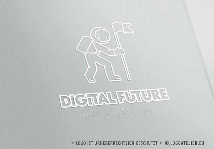 Logo Verantwortungsvoll Zukunft Digital Future Astronaut Raumschiff Ziel Erreichen Neues Exklusives Logo kaufen LogoShop LogoAtelier.eu