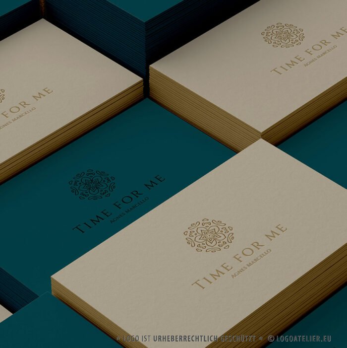 Elegantes Logo Mandala Gold Grün Edles Logo Zeitnehmen Wichtiges Beachten Konzentrisch Kreise Kultur Spirit Energie Floral Glück Gesundheit Edles Logo kaufen Logoshop LogoAtelier.eu