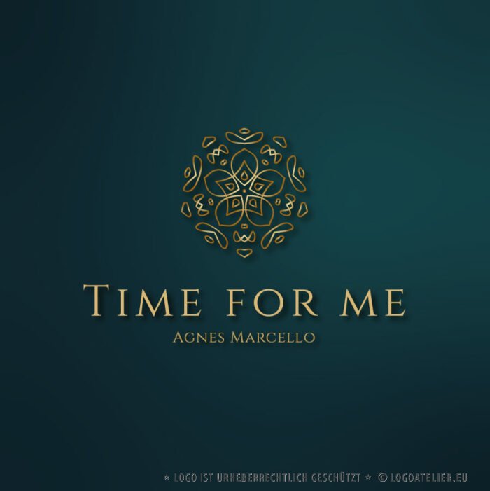 Elegantes Logo Mandala Gold Grün Edles Logo Zeitnehmen Wichtiges Beachten Konzentrisch Kreise Kultur Spirit Energie Floral Glück Gesundheit Edles Logo kaufen Logoshop LogoAtelier.eu