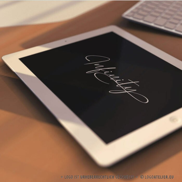 Logo Unendlichkeit Infinity Logo Schriftzug Logo Organisch Schwungvoll Kurve Edel Fertiges Logo kaufen LogoShop LogoAtelier.eu