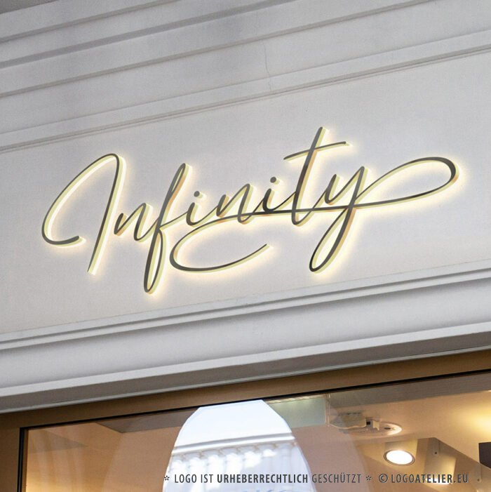 Logo Unendlichkeit Infinity Logo Schriftzug Logo Organisch Schwungvoll Kurve Edel Fertiges Logo kaufen LogoShop LogoAtelier.eu