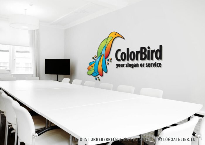 Logo Bunter Vogel Fliegen Frei Bunt Fantasie Flügel Kreativ Zauber Federn Weiblich Tiere Weisheit Wissen Buntes Logo kaufen LogoShop LogoAtelier.eu