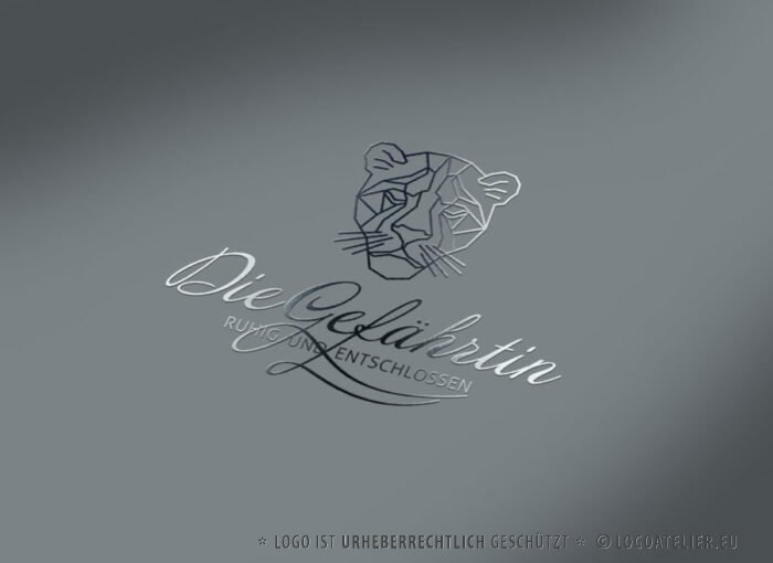 Logo Die Gefährtin Stark Ruhig Entschlossen Gefährte Tiere Löwe Löwin Katze Kätzchen Schnurren Schnurrli Elegantes Logo kaufen Überlegen Mächtig Beeindruckend LogoShop LogoAtelier.eu