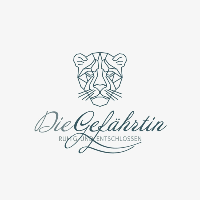 Logo Die Gefährtin Stark Ruhig Entschlossen Gefährte Tiere Löwe Löwin Katze Kätzchen Schnurren Schnurrli Elegantes Logo kaufen Überlegen Mächtig Beeindruckend LogoShop LogoAtelier.eu