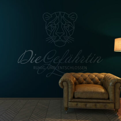Logo Die Gefährtin Stark Ruhig Entschlossen Gefährte Tiere Löwe Löwin Katze Kätzchen Schnurren Schnurrli Elegantes Logo kaufen Überlegen Mächtig Beeindruckend LogoShop LogoAtelier.eu
