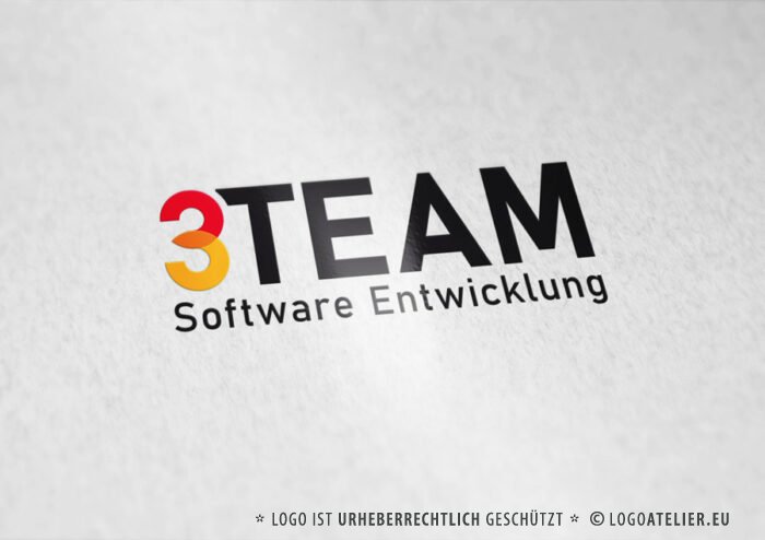 Logo Zahl Drei Software Entwicklung Zahl 3 Drei Teamwork Programmieren Code App Datensicherung Digitalisierung EDV Softwareentwicklung Technik Unternehmensentwicklung Professionelles Logo LogoAtelier.eu