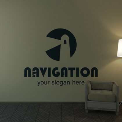 Logo Navigation Leuchtturm Lighthouse Wegweiser Sturm Schutz Licht Hilfe Weg Fertiges Logo kaufen LogoShop LogoAtelier.eu