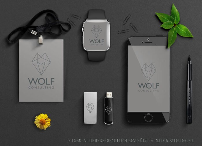 Logo Skizzierter Wolf Skizzieren Zeichnung Striche Strichzeichnung Fuchs Linien Grau Herde Tiere Sauber Gezeichnet Kraftvoll Beratung Consulting Abstraktes Logo kaufen LogoShop LogoAtelier.eu
