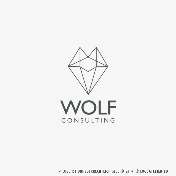 Logo Skizzierter Wolf Skizzieren Zeichnung Striche Strichzeichnung Fuchs Linien Grau Herde Tiere Sauber Gezeichnet Kraftvoll Beratung Consulting Abstraktes Logo kaufen LogoShop LogoAtelier.eu
