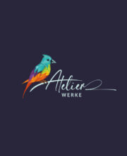 Kreatives Logo Bunter Vogel Tiere AllesInEinem Design Buchstabe Druckerei Initiale Modern Origami Fantasie Farbenfroh Federn Fliegen Flügel Frei Freiheit Weiblich Wissen LogoShop LogoAtelier.eu
