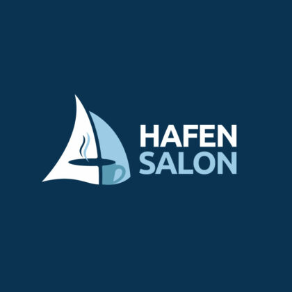 Kaffehaus Logo Marina Lounge Logo Hafen Meer Boote Segelboote Kaffee Tasse Kaffeetasse Restaurant Erholung Urlaub Entspannung Wasser Fertiges Logo kaufen LogoShop Logoatelier.eu