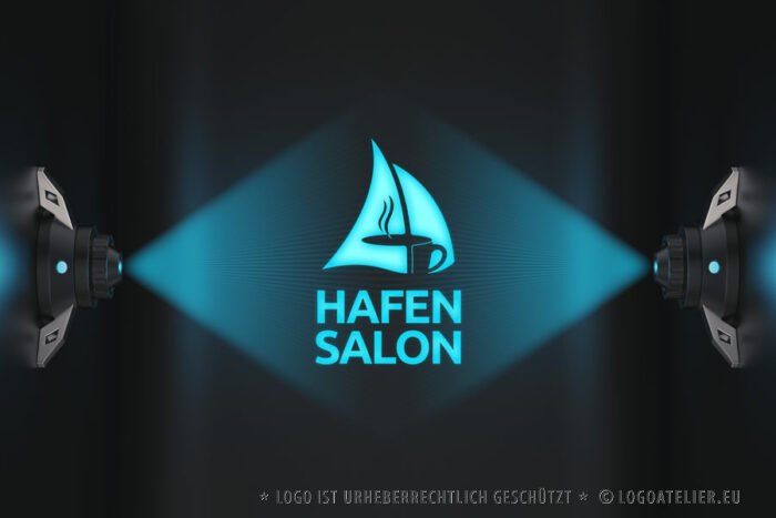 Kaffehaus Logo Marina Lounge Logo Hafen Meer Boote Segelboote Kaffee Tasse Kaffeetasse Restaurant Erholung Urlaub Entspannung Wasser Fertiges Logo kaufen LogoShop Logoatelier.eu