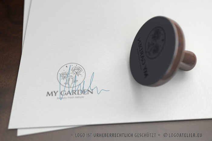 Rose Logo Blumen Natur Garten Schönheit Sterne Zauber Mond Weiblich Sinnlich Spirituell Rosen Fertiges Logo kaufen Logoshop LogoAtelier.eu