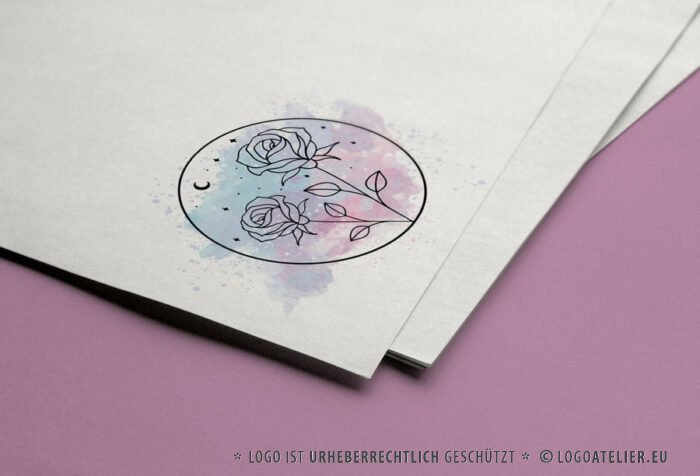 Rose Logo Blumen Natur Garten Schönheit Sterne Zauber Mond Weiblich Sinnlich Spirituell Rosen Fertiges Logo kaufen Logoshop LogoAtelier.eu