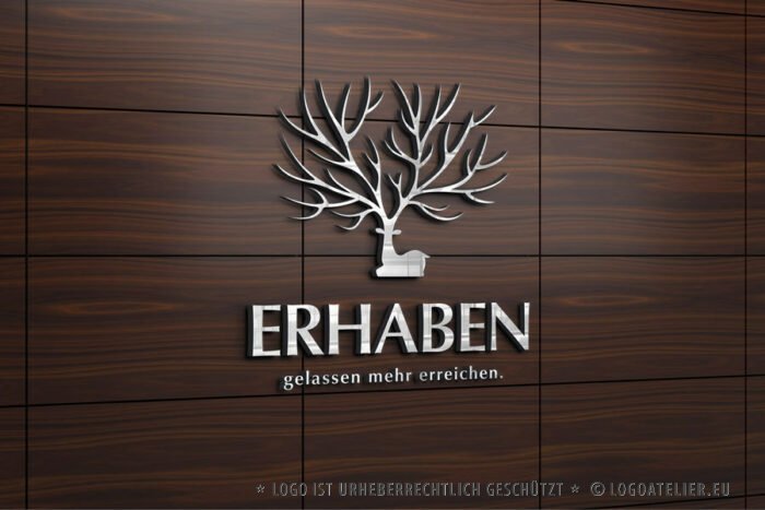 Logo Erhaben Erfolg Geweih Gelassenheit Stark Hirsch Reh Wild Baum Stärke Anmutig Edel Macht Magie Magisch Majestätisch Männlich Baum Natur Stärke Fertiges Logo kaufen Logoshop LogoAtelier.eu