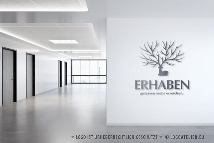 Logo Erhaben Erfolg Geweih Gelassenheit Stark Hirsch Reh Wild Baum Stärke Anmutig Edel Macht Magie Magisch Majestätisch Männlich Baum Natur Stärke Fertiges Logo kaufen Logoshop LogoAtelier.eu