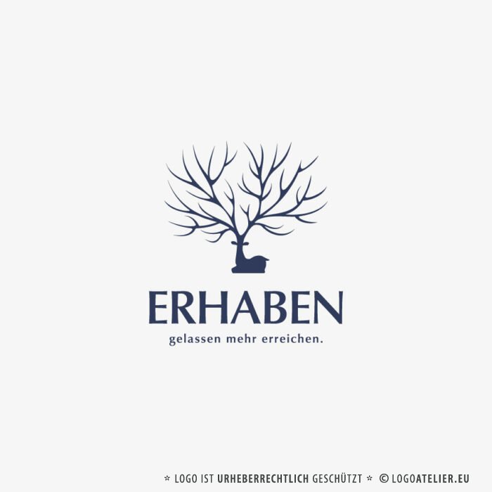 Logo Erhaben Erfolg Geweih Gelassenheit Stark Hirsch Reh Wild Baum Stärke Anmutig Edel Macht Magie Magisch Majestätisch Männlich Baum Natur Stärke Fertiges Logo kaufen Logoshop LogoAtelier.eu