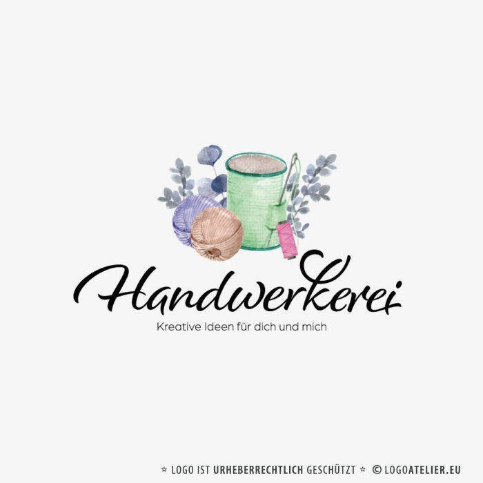 Logo Handwerk Nähen Handwerkerei Bastelladen Kramerei Selbstgemachtes Kramerladen Krämerei Handgemachtes Accessoires Basteln Bekleidung Shop Stoffe Garne Fertiges Logo kaufen LogoAtelier.eu