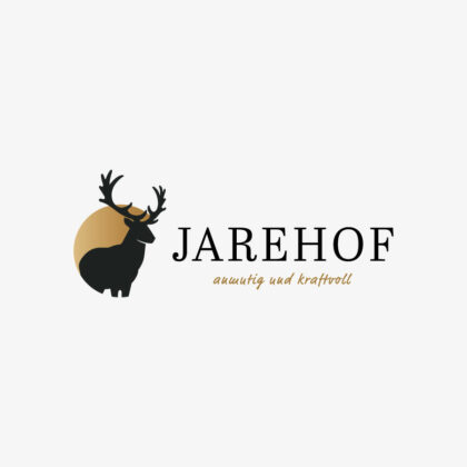 Logo Hirsch Wild Rotwild Anmutig Kraftvoll Anmut Golden Hirschgeweih Geweih Reh Mut Stärke Stolz Tiere Wald Männlich Majestätisch Stark Verantwortung Mut Fertiges Logo kaufen LogoShop LogoAtelier.eu