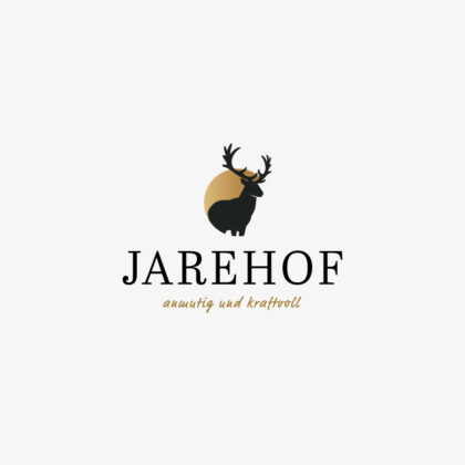 Logo Hirsch Wild Rotwild Anmutig Kraftvoll Anmut Golden Hirschgeweih Geweih Reh Mut Stärke Stolz Tiere Wald Männlich Majestätisch Stark Verantwortung Mut Fertiges Logo kaufen LogoShop LogoAtelier