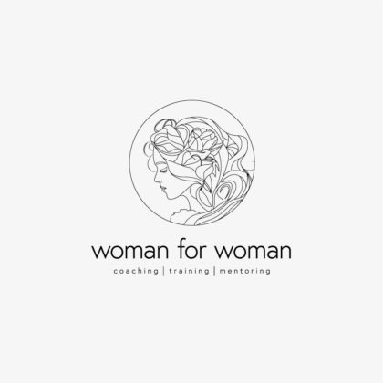 Frauenkopf Logo mit Blume Frauen Kopf Weibliches Logo Woman For Woman Kurven Coaching Mentoring Club Gold Geschlecht Leicht Blüte Jungfrau Griechisch Fertiges Logo kaufen LogoShop LogoAtelier,eu