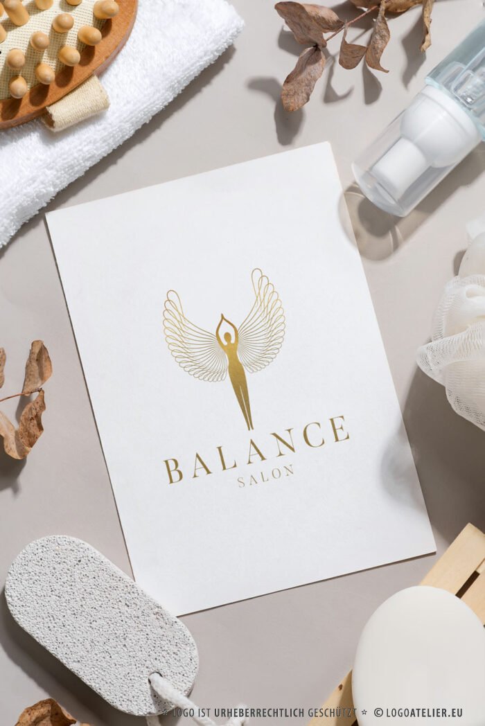 Logo Beauty Salon Balance Schönheit Ruhe Entspannung Sanft Heilung Gesundheit Glücklich Naturkosmetik Weiblich Wellness Vogel Frei Yoga Fertiges Logo kaufen LogoShop LogoAtelier.eu