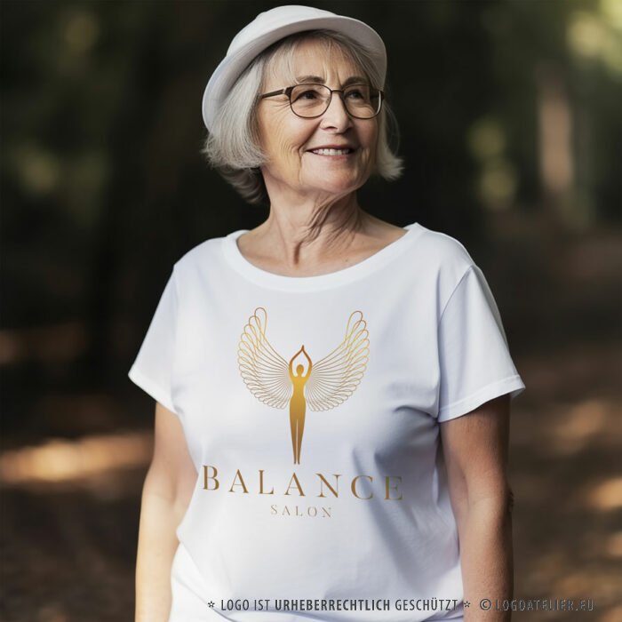 Logo Beauty Salon Balance Schönheit Ruhe Entspannung Sanft Heilung Gesundheit Glücklich Naturkosmetik Weiblich Wellness Vogel Frei Yoga Fertiges Logo kaufen LogoShop LogoAtelier.eu