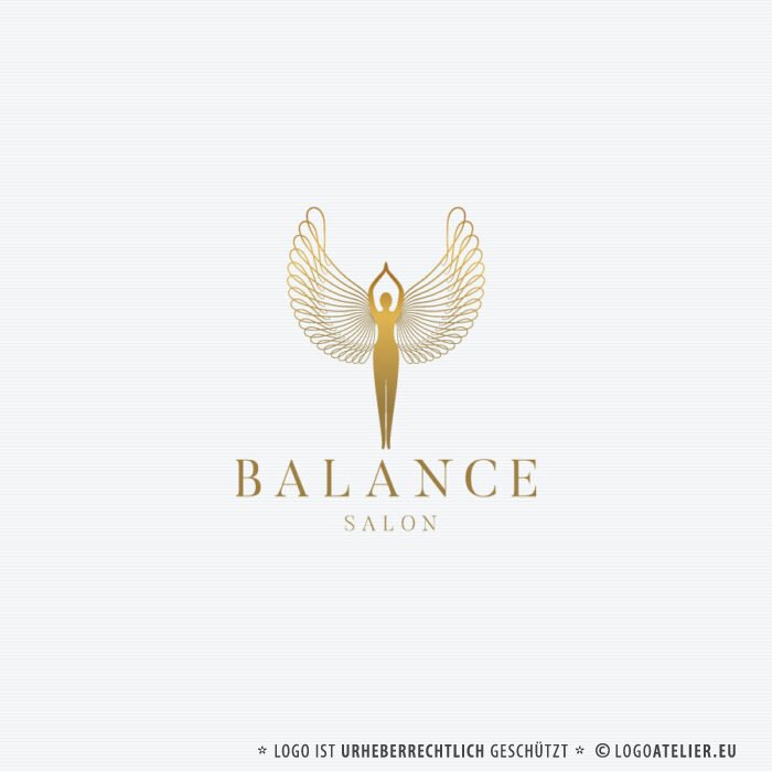 Logo Beauty Salon Balance Schönheit Ruhe Entspannung Sanft Heilung Gesundheit Glücklich Naturkosmetik Weiblich Wellness Vogel Frei Yoga Fertiges Logo kaufen LogoShop LogoAtelier.eu