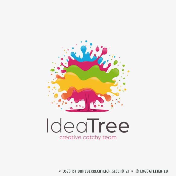 Farbklecks Logo Kreatives Team Ideen Bunter Baum Kreatives Logo Eingängig Kraftvoll Modern Einfallsreichtum Künstlerisch Fantasievoll Fertiges Logo kaufen Logoshop Logoatelier.eu