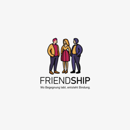 Logo Freundschaft Menschen Gruppe Enge Verbindung Freunde Begegnung Bindungen Dialoge Kommunikation Zusammenhalt Positiv Bunt Gezeichnet Junge Leute Logo kaufen LogoShop LogoAtelier.eu