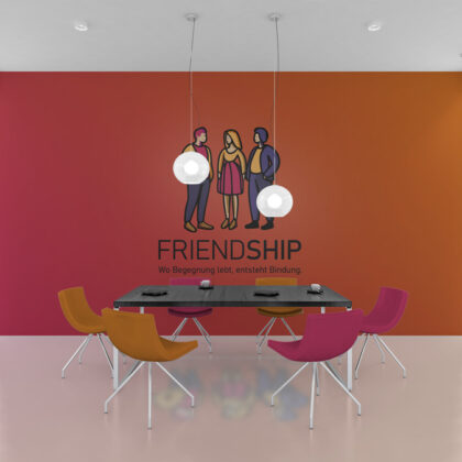 Logo Freundschaft Menschen Gruppe Enge Verbindung Freunde Begegnung Bindungen Dialoge Kommunikation Zusammenhalt Positiv Bunt Gezeichnet Junge Leute Logo kaufen LogoShop LogoAtelier.at