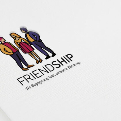 Logo Freundschaft Menschen Gruppe Enge Verbindung Freunde Begegnung Bindungen Dialoge Kommunikation Zusammenhalt Positiv Bunt Gezeichnet Junge Leute Logo kaufen LogoShop LogoAtelier.de