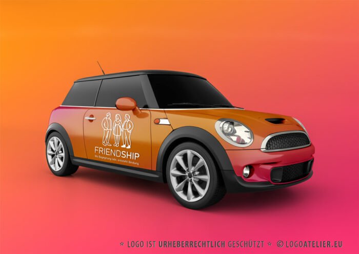 Logo Freundschaft Menschen Gruppe Enge Verbindung Freunde Begegnung Bindungen Dialoge Kommunikation Zusammenhalt Positiv Bunt Gezeichnet Junge Leute Logo kaufen LogoShop LogoAtelier.eu