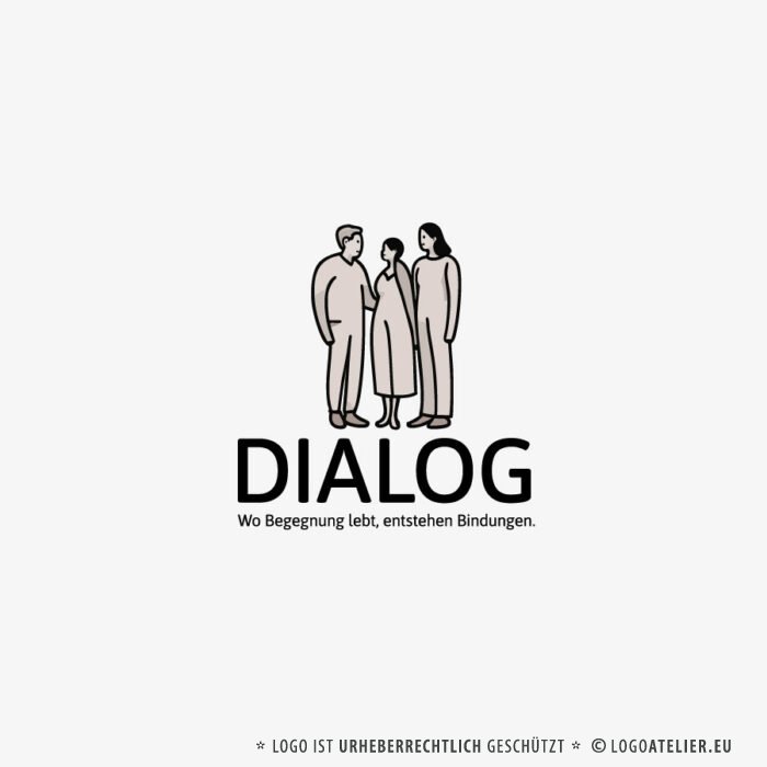 Logo Menschengruppe Enge Verbindung Freunde Begegnung Bindungen Dialoge Kommunikation Zusammenhalt Positiv Beige Gezeichnet Natürliches Logo kaufen LogoShop LogoAtelier.eu