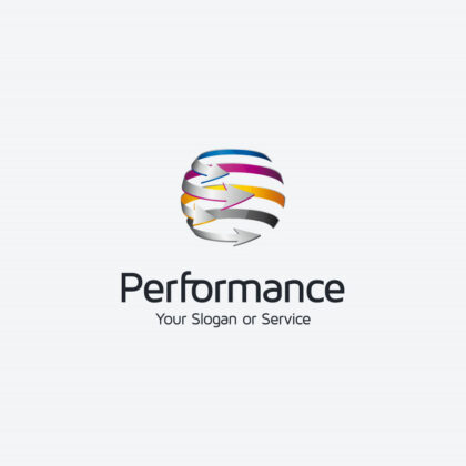 Logo vier Pfeile Druckerei Bunte Schwungvolle Pfeile Druckerei CMYK Cyan Magenta Gelb Blau Grau Silber Performance Bewegen Leicht Organisiert Leicht Fertiges Logo kaufen Logoshop LogoAtelier