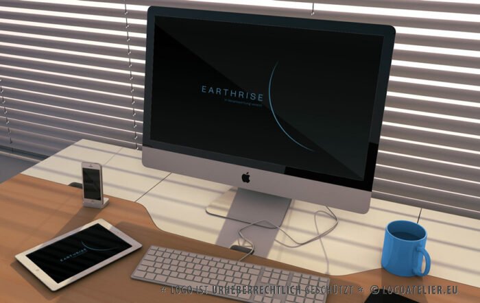 Logo Earthrise Verantwortlich Erde Natur Erdenaufgang Naturschutz Gemeinsam Umweltschutz Spirituell Entwicklung Frieden Global Menschen Veränderung Fertiges Logo kaufen Logoshop Logoatelier.de