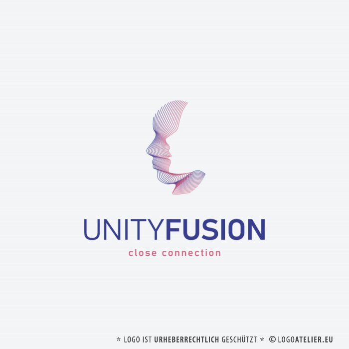 Logo Enge Verbindung Technik Verschmelzung Synergien Zusammenarbeit Harmonie Weiblich Männlich Dynamik Internet IT Software Fertiges Logo kaufen LogoShop LogoAtelier.eu