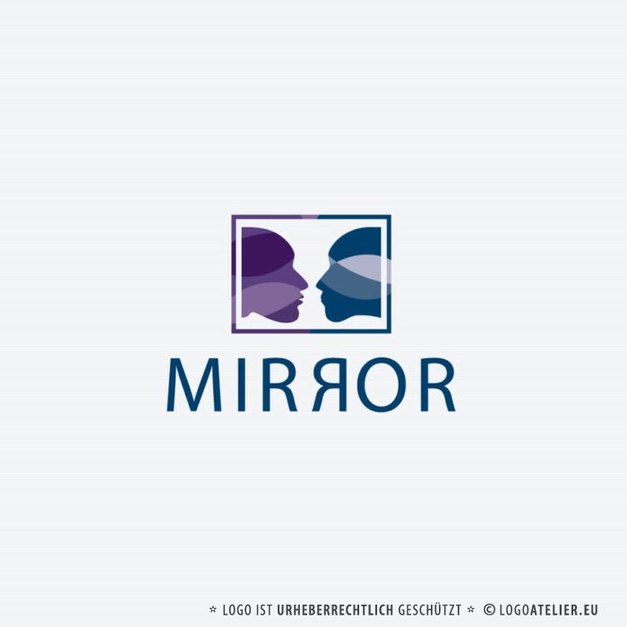 Logo Gesichter Spiegel Menschen Gemeinsam Künstler Spiegelung Sprechen Fertiges Logo kaufen Logoshop Logoatelier