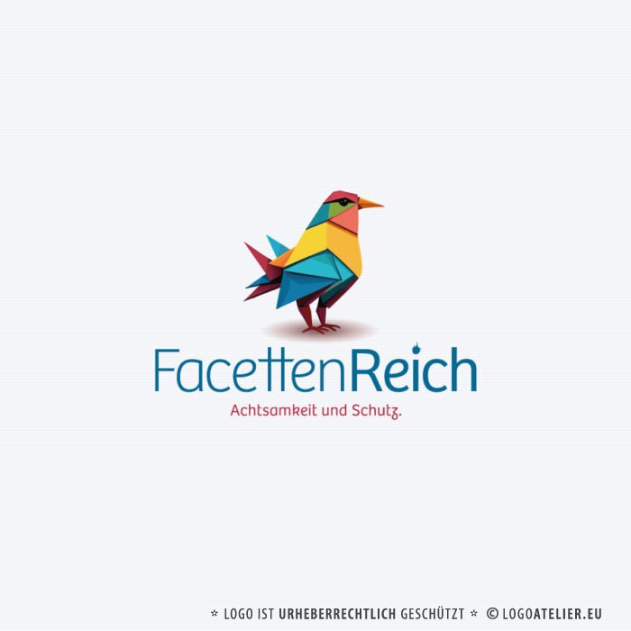 Logo Facettenreich Vogel Bunt Achtsamkeit Schutz Jugend Hilfe Kinder Förderung Einfühlen Berater Fertiges Logo kaufen LogoShop Logoatelier.eu