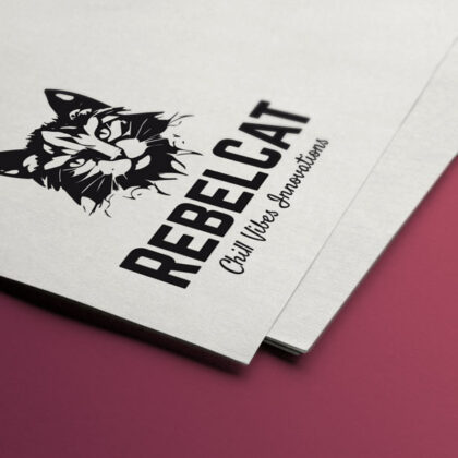 Logo Katzenkopf Scharfer Verstand Genie Gelassenheit Rebell Katze Intelligent Ruhig Gechillt Innovation Vibes Fertiges Logo kaufen Logoshop LogoAtelierl.de