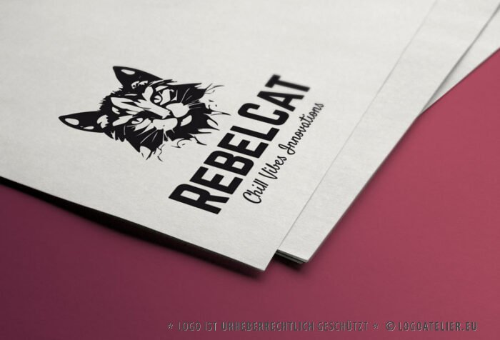 Logo Katzenkopf Scharfer Verstand Genie Gelassenheit Rebell Katze Intelligent Ruhig Gechillt Innovation Vibes Fertiges Logo kaufen Logoshop LogoAtelierl.de