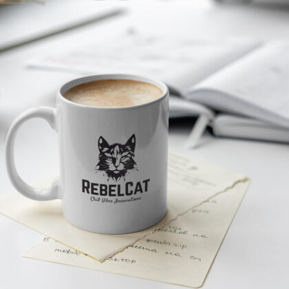 Logo Katzenkopf Scharfer Verstand Genie Gelassenheit Rebell Katze Intelligent Ruhig Gechillt Innovation Vibes Fertiges Logo kaufen Logoshop LogoAtelierl.de