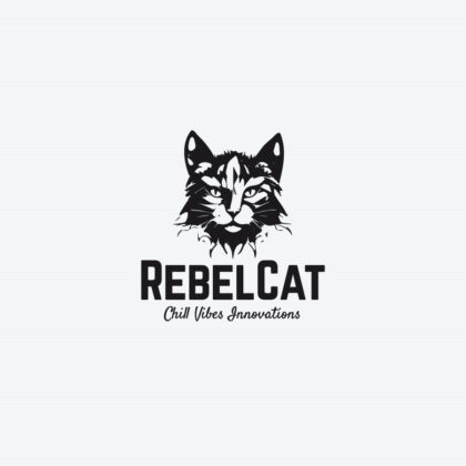 Logo Katzenkopf Scharfer Verstand Genie Gelassenheit Rebell Katze Intelligent Ruhig Gechillt Innovation Vibes Fertiges Logo kaufen Logoshop LogoAtelierl.de